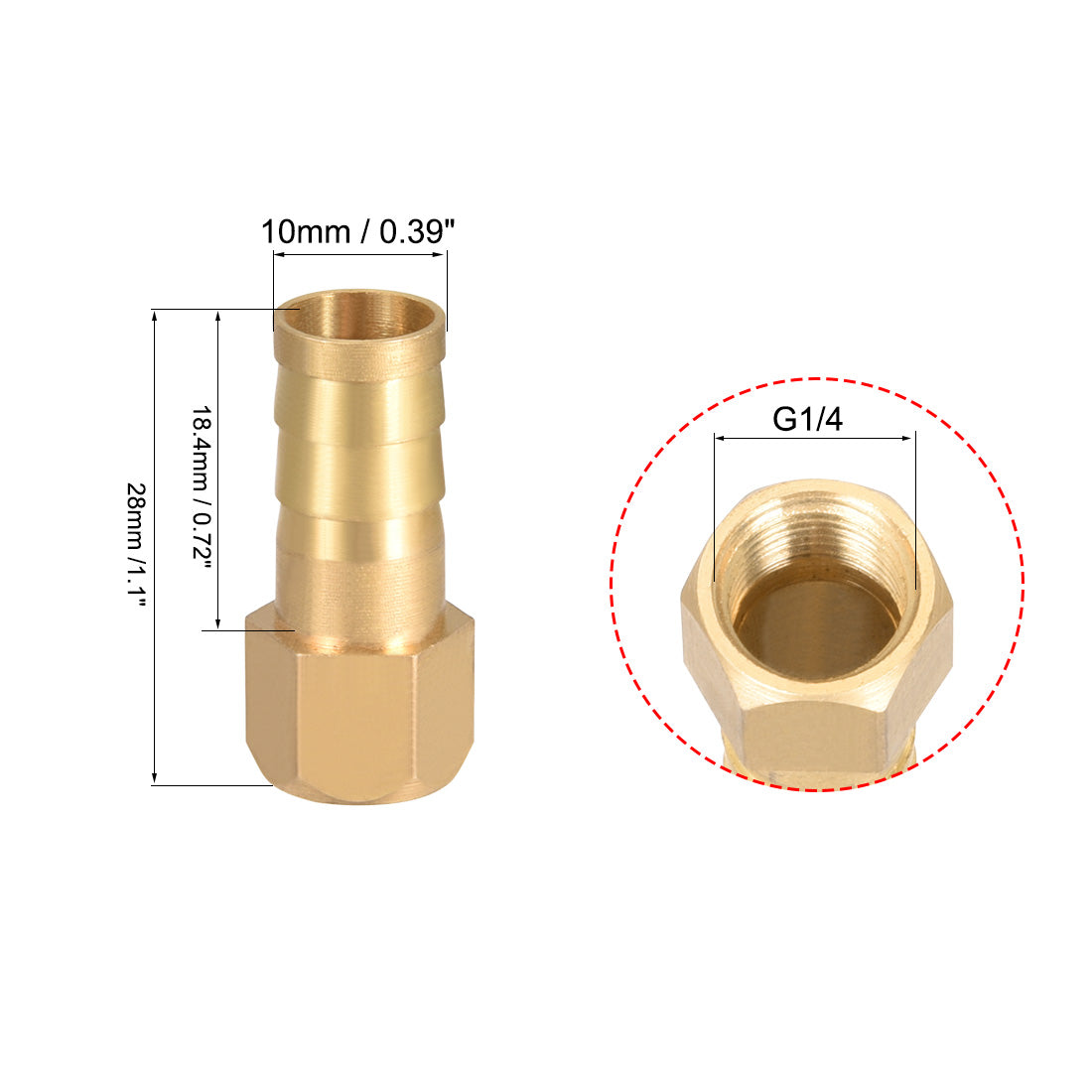 uxcell Uxcell Brass Barb Hose Fitting Connector Adapter 10mm Barbed x G1/8 Female Pipe 5pcs