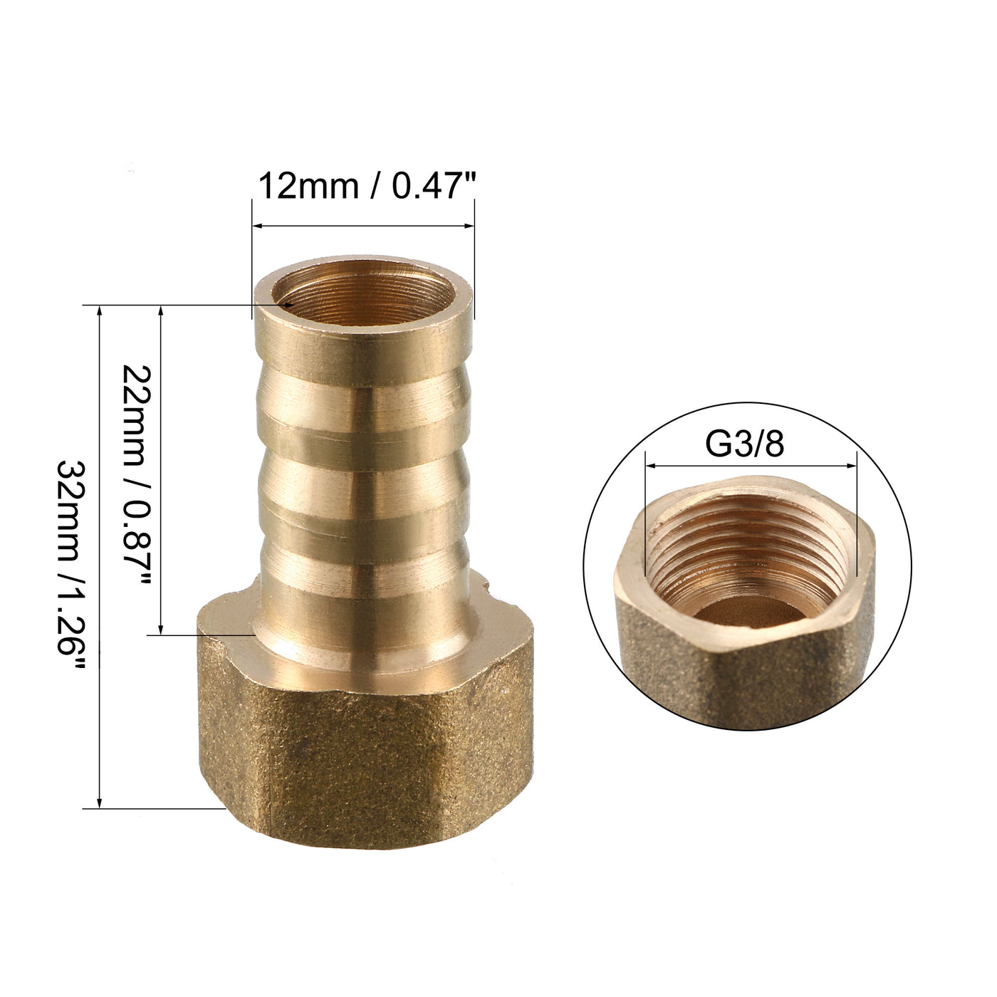 uxcell Uxcell 2Stk. Messing Schlauchtülle Anschlussstück 12mm Barb 3/8G Innengewinde Rohradapter