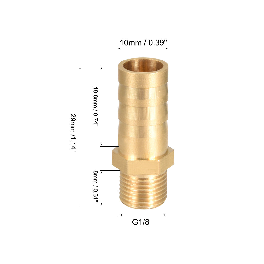 uxcell Uxcell Brass Barb Hose Fitting Connector Adapter 10mm Barbed x G1/8 Male Pipe 5pcs