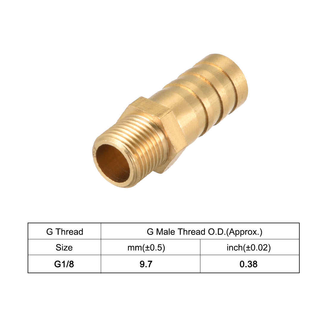 uxcell Uxcell Brass Barb Hose Fitting Connector Adapter 10mm Barbed x G1/8 Male Pipe 5pcs