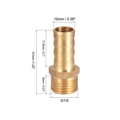 Harfington Uxcell Brass Barb Hose Fitting Connector Adapter 10mm Barbed x G1/4 Male Pipe 5Pcs