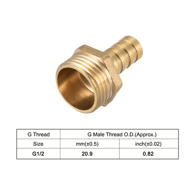 Harfington Uxcell Brass Barb Hose Fitting Connector Adapter 10mm Barbed x G1/2 Male Pipe 5Pcs