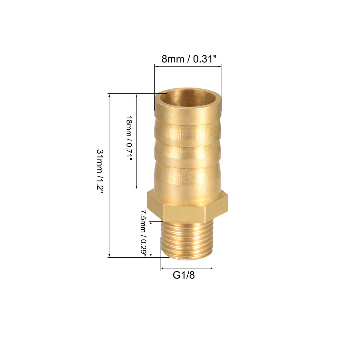 uxcell Uxcell Brass Barb Hose Fitting Connector Adapter 12mm Barbed x G1/8 Male Pipe 5Pcs