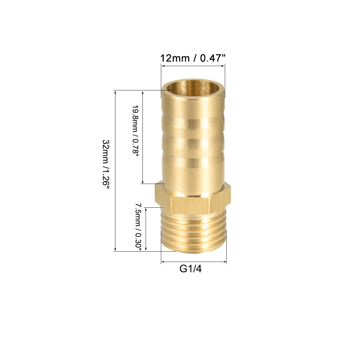 uxcell Uxcell Brass Barb Hose Fitting Connector Adapter 12mm Barbed x G1/4 Male Pipe