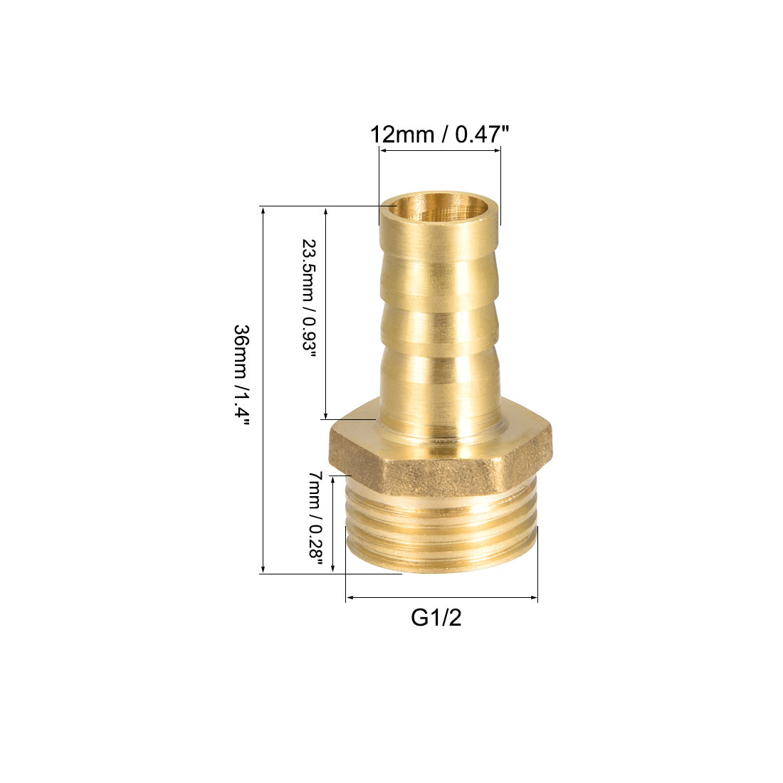 uxcell Uxcell Brass Barb Hose Fitting Pipe Connector Adapter 12mm Barb x G1/2 Male Thread