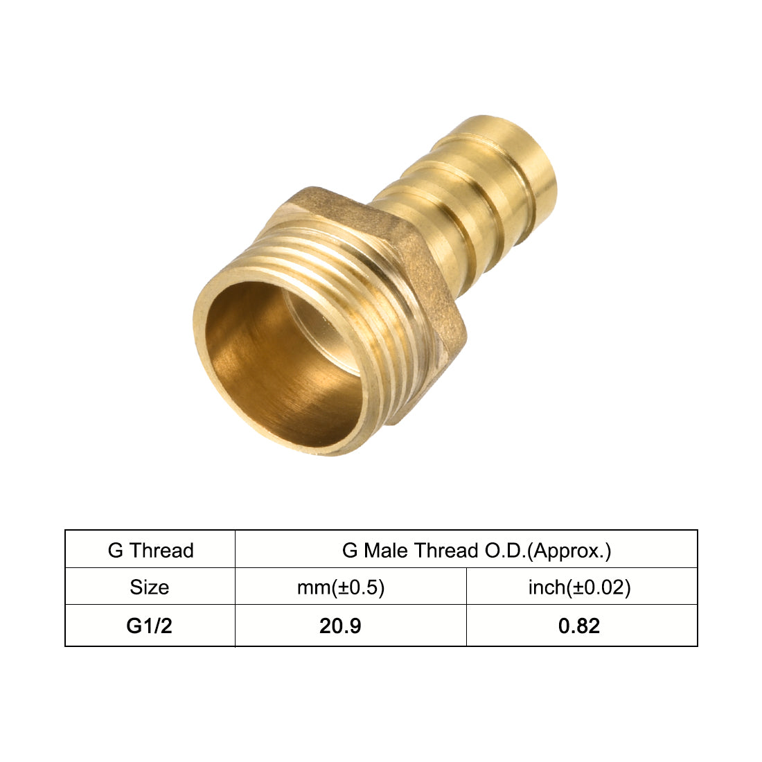 uxcell Uxcell Brass Barb Hose Fitting Connector Adapter 12mm Barbed x G1/2 Male 2Pcs