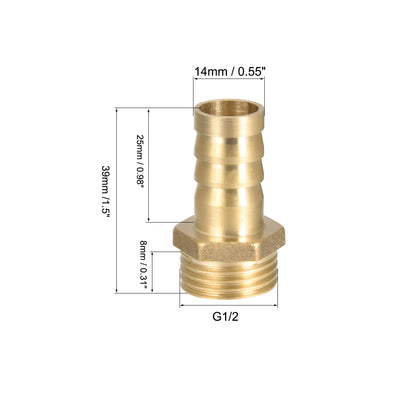 Harfington Uxcell Brass Barb Hose Fitting Connector Adapter 14mm Barbed x G1/2 Male Pipe