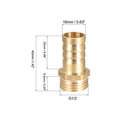 Harfington Uxcell Brass Barb Hose Fitting Connector Adapter 16mm Barbed x G1/2 Male Pipe 5pcs