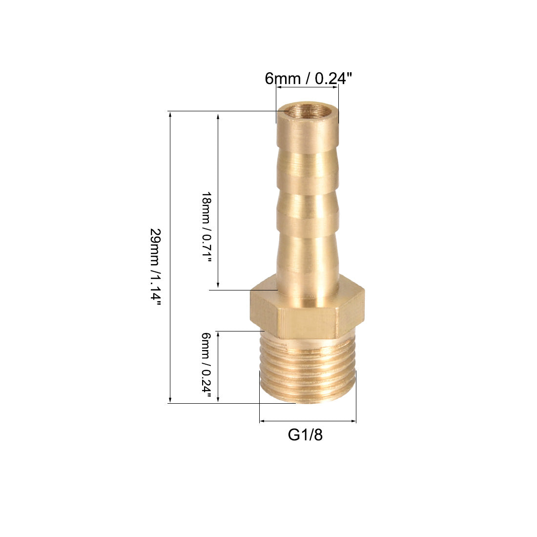 uxcell Uxcell Brass Barb Hose Fitting Connector Adapter 6mm Barbed x G1/8 Male Pipe