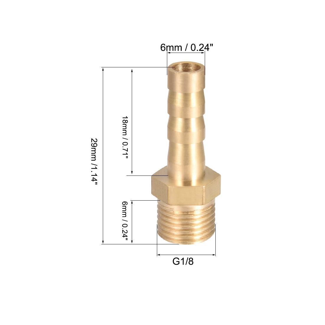 uxcell Uxcell Brass Barb Hose Fitting Connector Adapter 6mm Barbed x G1/8 Male Pipe 2pcs