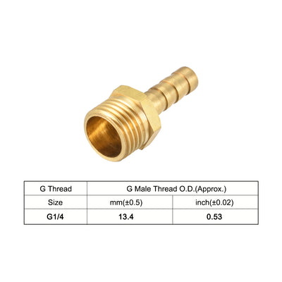 Harfington Uxcell Brass Barb Hose Fitting Connector Adapter 6mm Barbed x G1/4 Male Pipe 5pcs