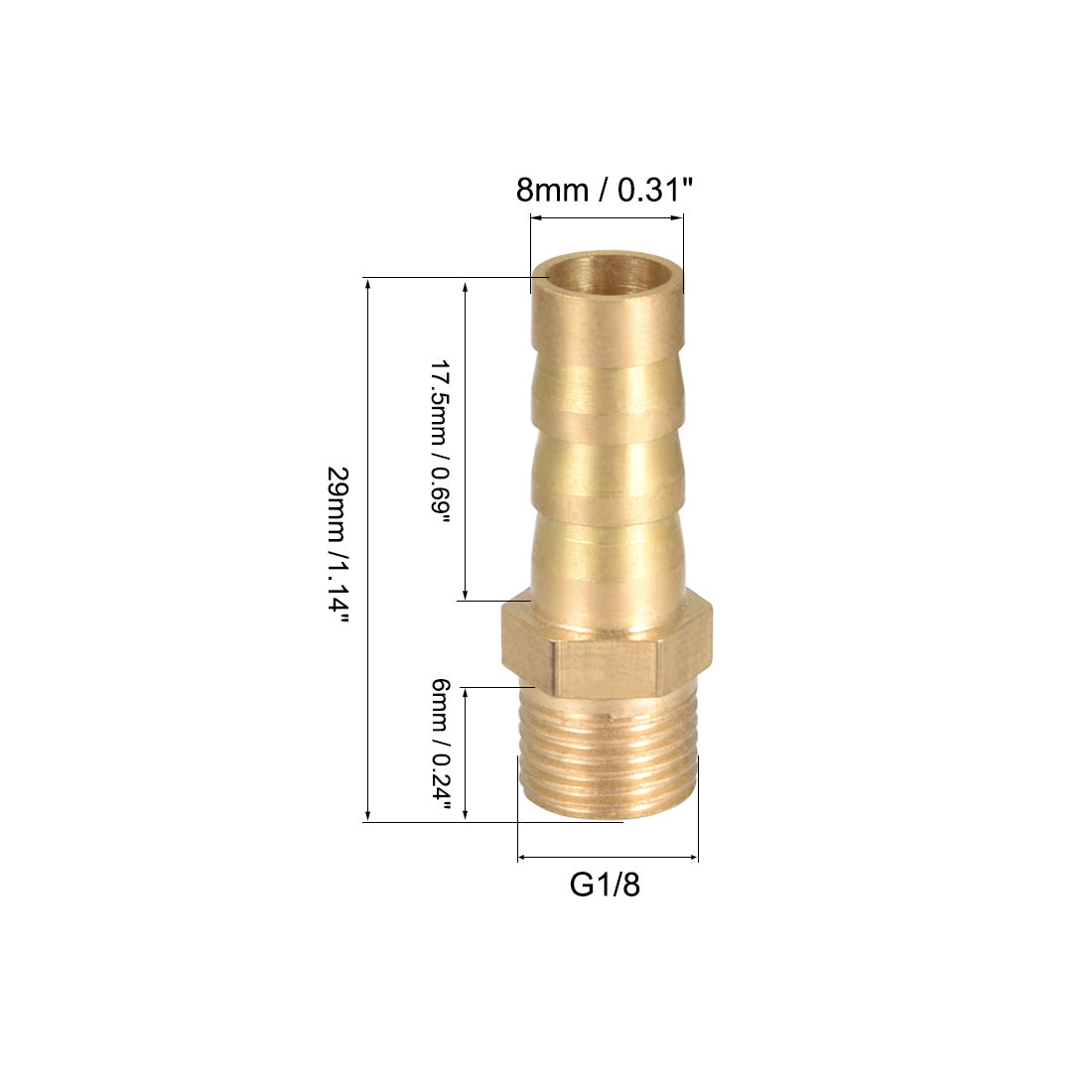 uxcell Uxcell Brass Barb Hose Fitting Connector Adapter 8mm Barbed x G1/8 Male Pipe 5pcs