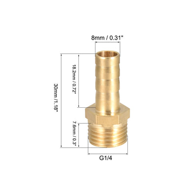 Harfington Uxcell Brass Barb Hose Fitting Connector Adapter 8mm Barbed x G1/4 Male Pipe 2pcs