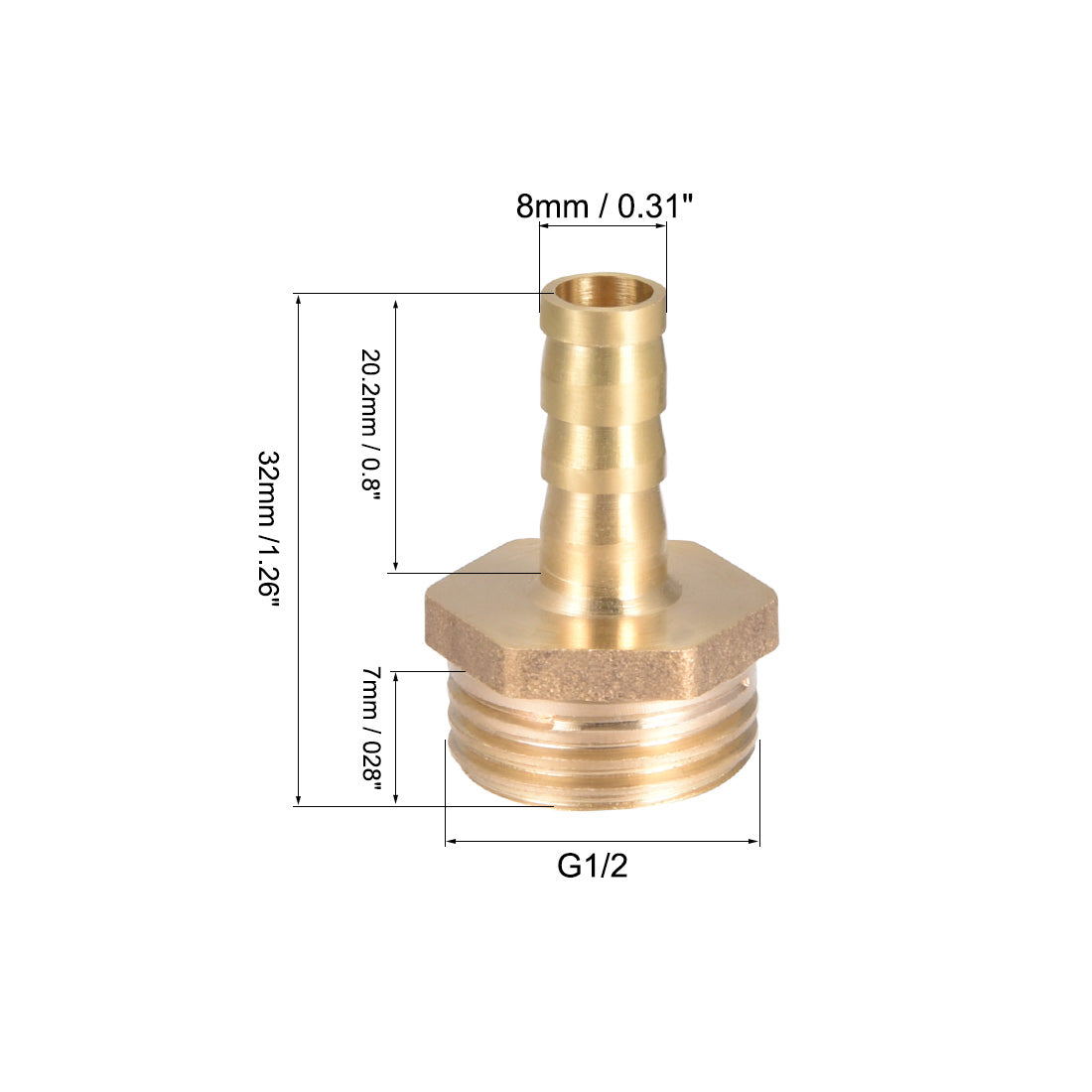 uxcell Uxcell Brass Barb Hose Fitting Connector Adapter 8mm Barbed x G1/2 Male Pipe 2pcs