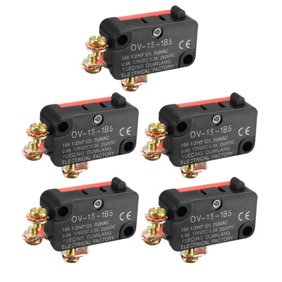 uxcell Uxcell 5PCS OV-15-1B5 15A 125/250V AC SPDT NO+NC Snap Button Type Micro Limit Switch with Screw Terminals