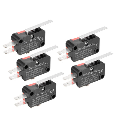 uxcell Uxcell 5PCS OV-152-1C25 15A 125/250VAC SPDT NO NC 3 Terminals Hinge Lever Type Miniature Micro Switch