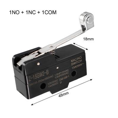 Harfington Uxcell Z-15GW2-B 1NO + 1NC Long Hinge Roller Lever Micro Action Switch