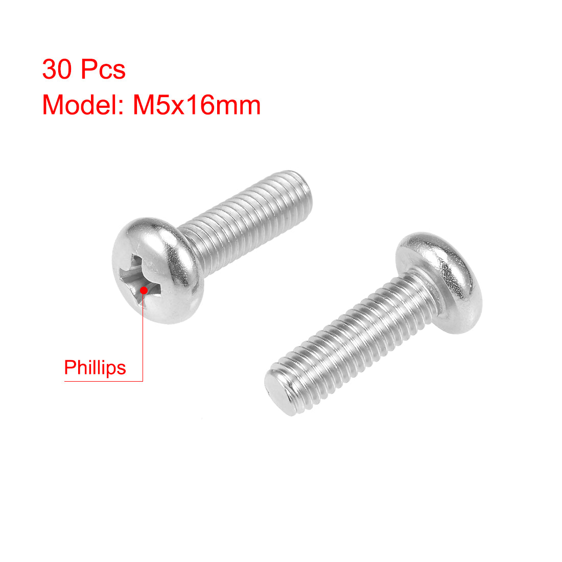 uxcell Uxcell Machine Screws Phillips Cross Screw 304 Stainless Steel Fasteners Bolts, 30Pcs