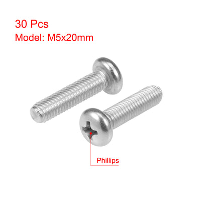 Harfington Uxcell Machine Screws Phillips Cross Screw 304 Stainless Steel Fasteners Bolts, 30Pcs