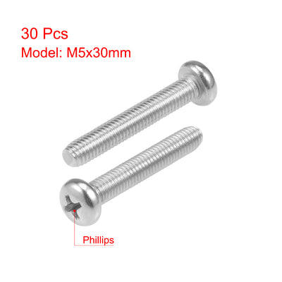 Harfington Uxcell Machine Screws Phillips Cross Screw 304 Stainless Steel Fasteners Bolts, 30Pcs