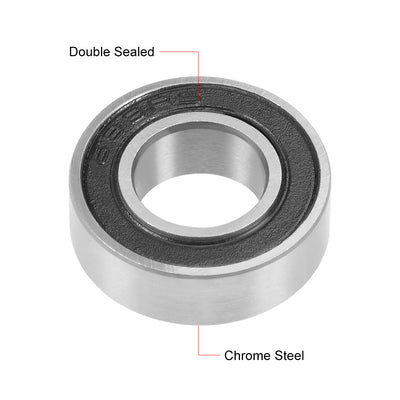 Harfington Uxcell Deep Groove Ball Bearings Metric Double Seal Chrome Steel ABEC1 Z1