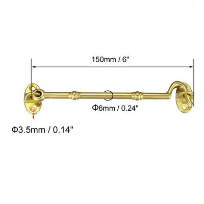 Harfington Uxcell 6" Cabin Hooks Eye Latch Door Gate Swivel Window Brass Hook with Mounting Screws Golden 1pcs