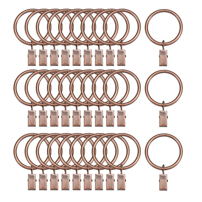 Harfington Uxcell Curtain Rings with Clips Strong Decorative Metal Drapery Shower Rustproof 1.5" Interior Diameter Copper Tone 30pcs