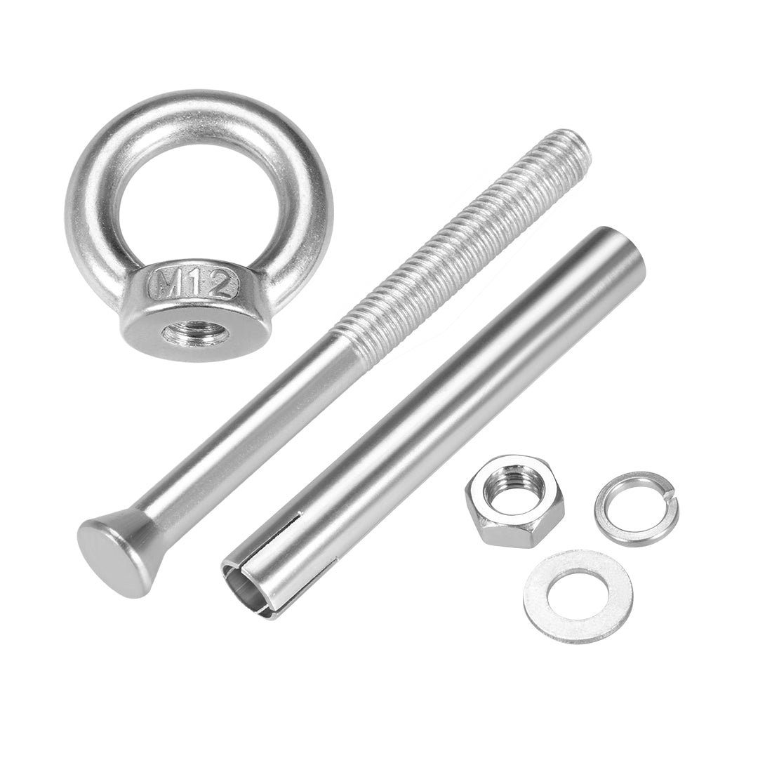 uxcell Uxcell M12 x 150 Expansion Eyebolt Eye Nut Screw with Ring Anchor Raw Bolts 1 Pcs