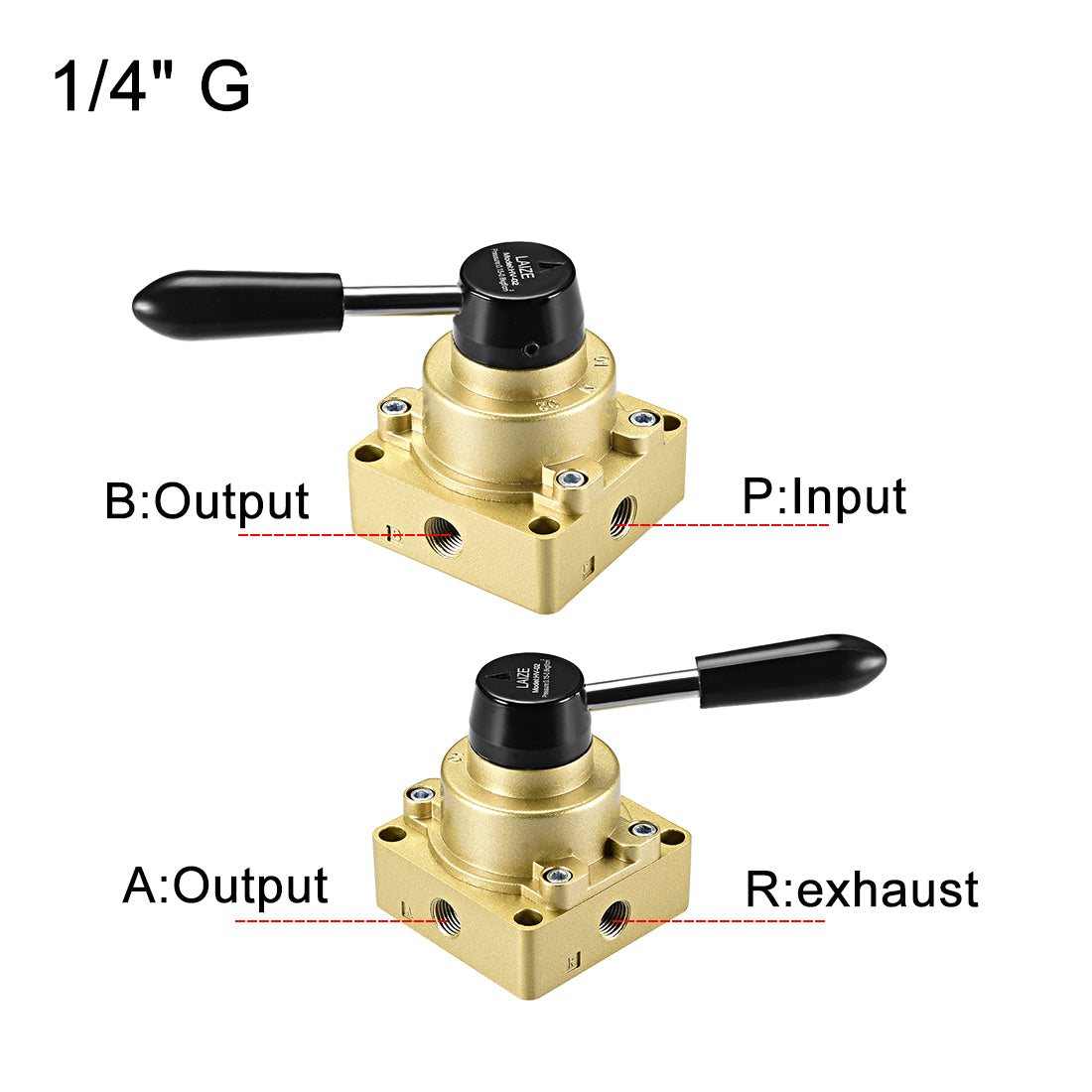 Uxcell Uxcell Drehhebel Handventil HV-02 1/4" G 3 Positionen 4 Wege Luftstromsteuerung