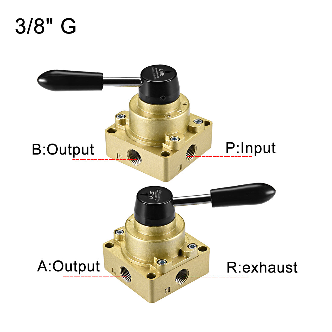 Uxcell Uxcell Drehhebel Handventil HV-02 1/4" G 3 Positionen 4 Wege Luftstromsteuerung