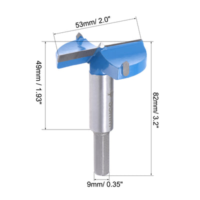 Harfington Uxcell Forstner Wood Boring Drill Bits 53mm Dia Hole Saw Carbide Tip Round Shank Cutting for Hinge Plywood MDF CNC Tool 2pc