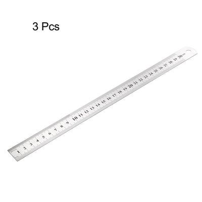 Harfington Uxcell Stainless Steel Ruler 12-inch (30cm) Straight Ruler Inches and Metric Scale 3pcs