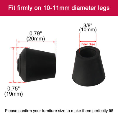 Harfington Uxcell Rubber Leg Cap Tip Cup Feet Cover 9.5mm Inner Dia 50pcs for Furniture Chair