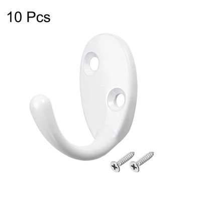 Harfington Uxcell 10 Pcs Wall Mounted Hook Robe Hooks Single Coat Hanger Hanging, Zinc Alloy, White