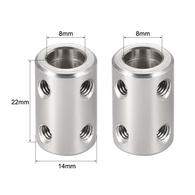 Harfington Uxcell Shaft Coupling 8mm to 8mm Bore L22xD14 Robot Motor Wheel Rigid Coupler Connector Silver Tone 2 Pcs