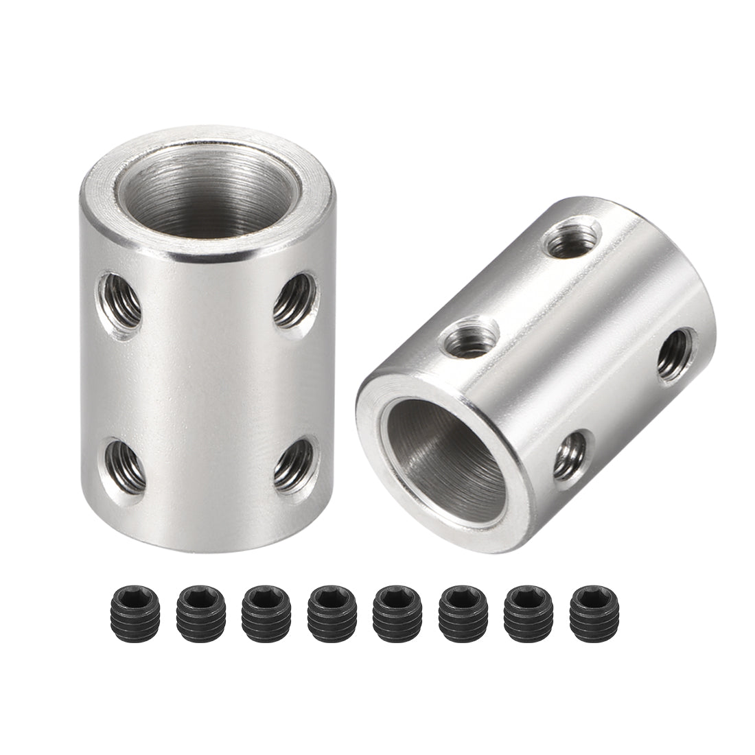 uxcell Uxcell Shaft Coupling 10mm to 10mm L22xD16 Robot Motor Wheel Rigid Coupler Connector Silver Tone 2 Pcs