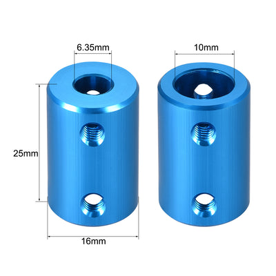 Harfington Uxcell Shaft Coupling 6.35mm to 10mm Bore L25xD16 Robot Motor Wheel Rigid Coupler Connector Blue 2 PCS