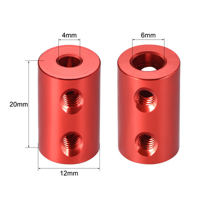 Harfington Uxcell Shaft Coupling 4mm to 6mm Bore L20xD12 Robot Motor Wheel Rigid Coupler Connector Red 2 Pcs