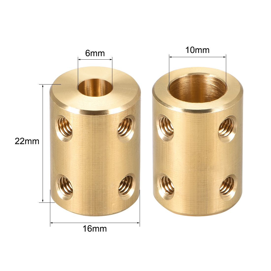 uxcell Uxcell Shaft Coupling 6mm to 10mm Bore L22xD16 Robot Motor Wheel Rigid Coupler Connector Gold Tone 2 Pcs