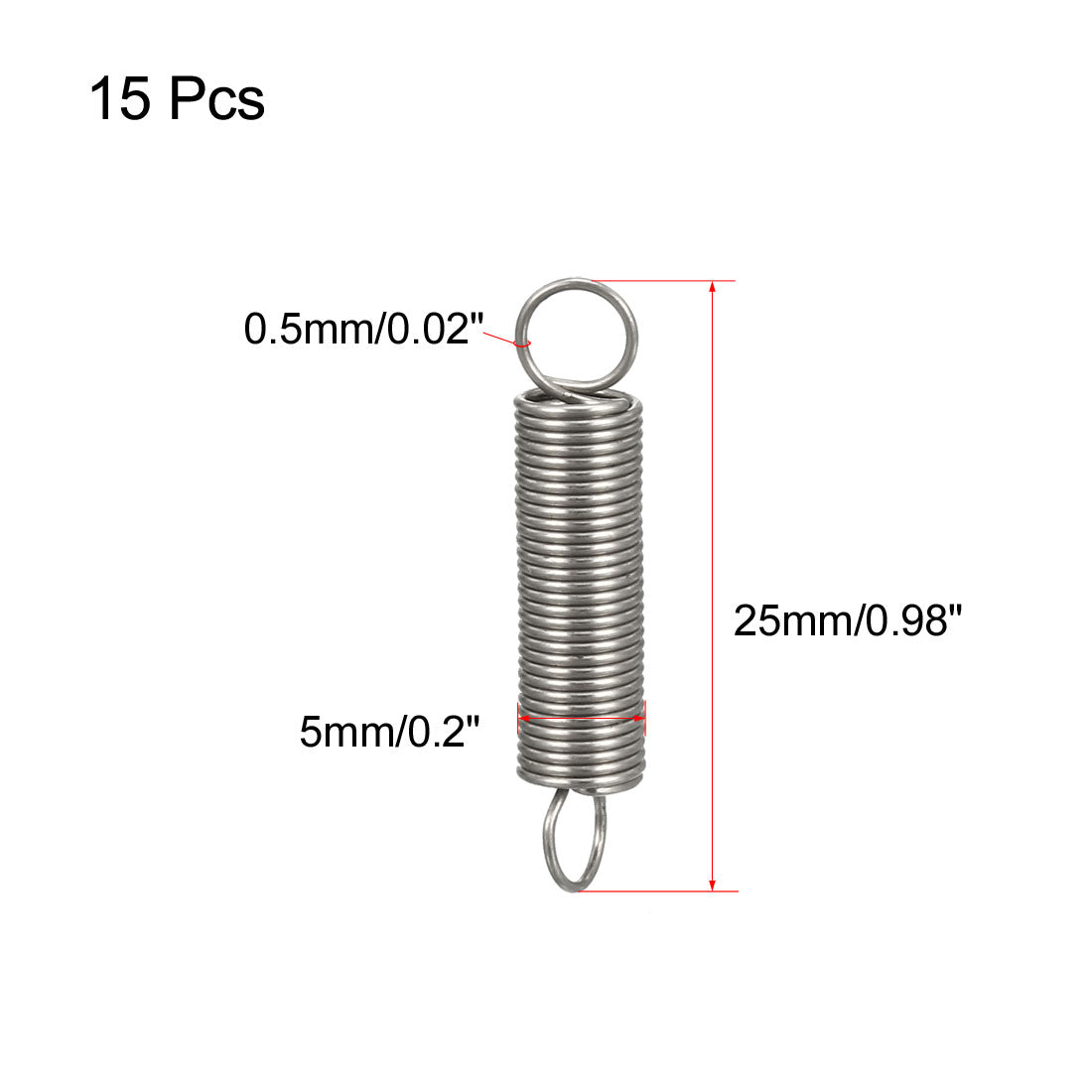 uxcell Uxcell Extended Tension Spring Wire Diameter 0.02", OD 0.2", Free Length 0.98" 15pcs