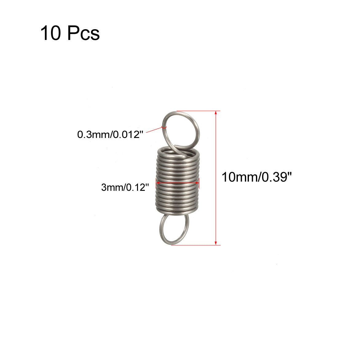 uxcell Uxcell Extended Tension Spring Wire Diameter 0.012", OD 0.12", Free Length 0.39" 10pcs