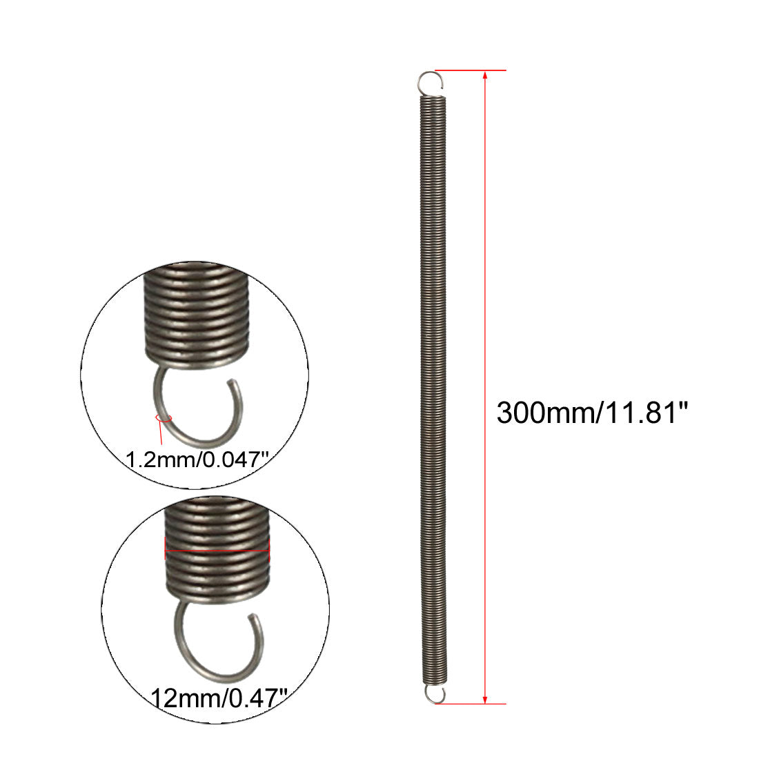 Uxcell Uxcell Extended Tension Spring Wire Diameter 0.098", OD 0.71", Free Length 2.76"