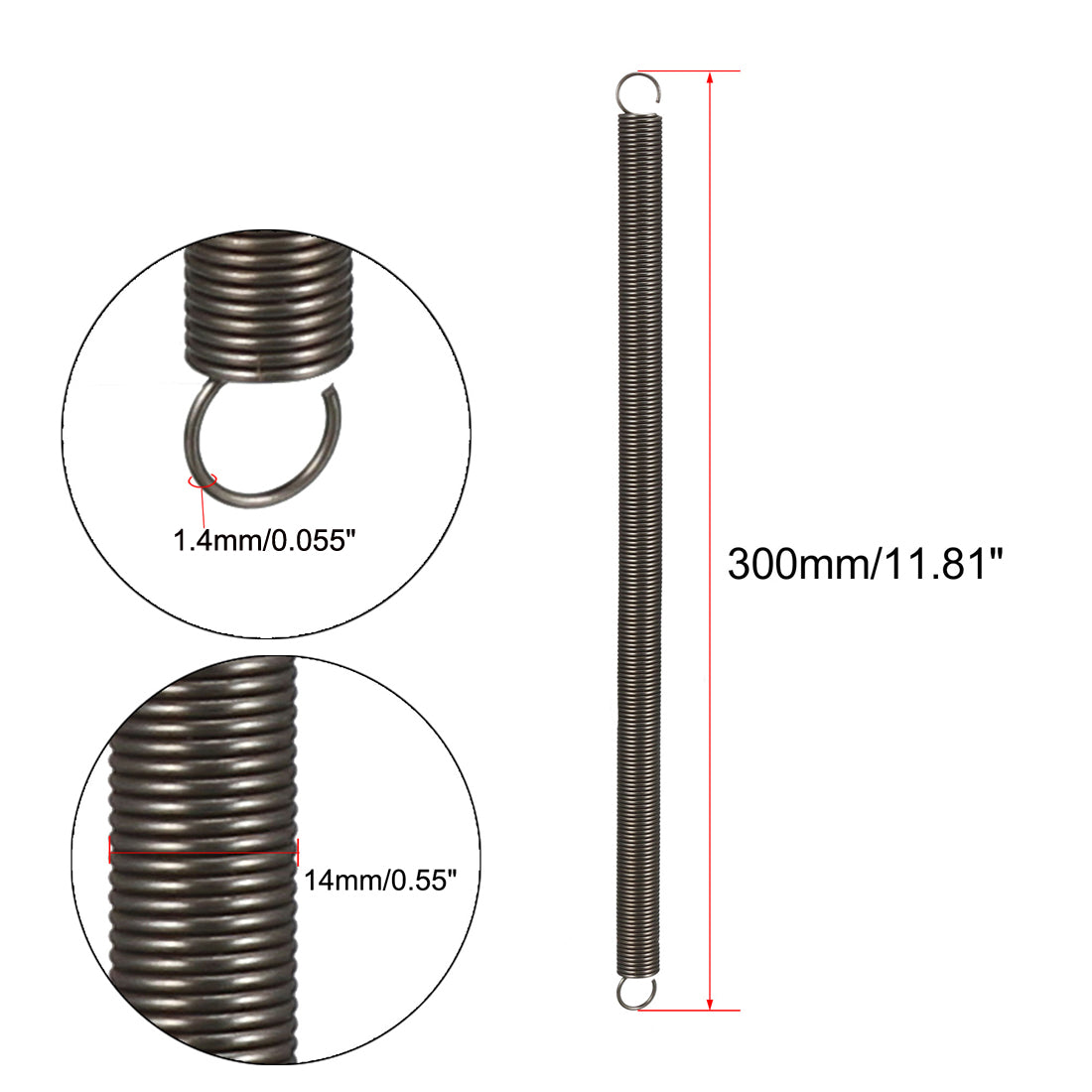 Uxcell Uxcell Extended Tension Spring Wire Diameter 0.098", OD 0.71", Free Length 2.76"