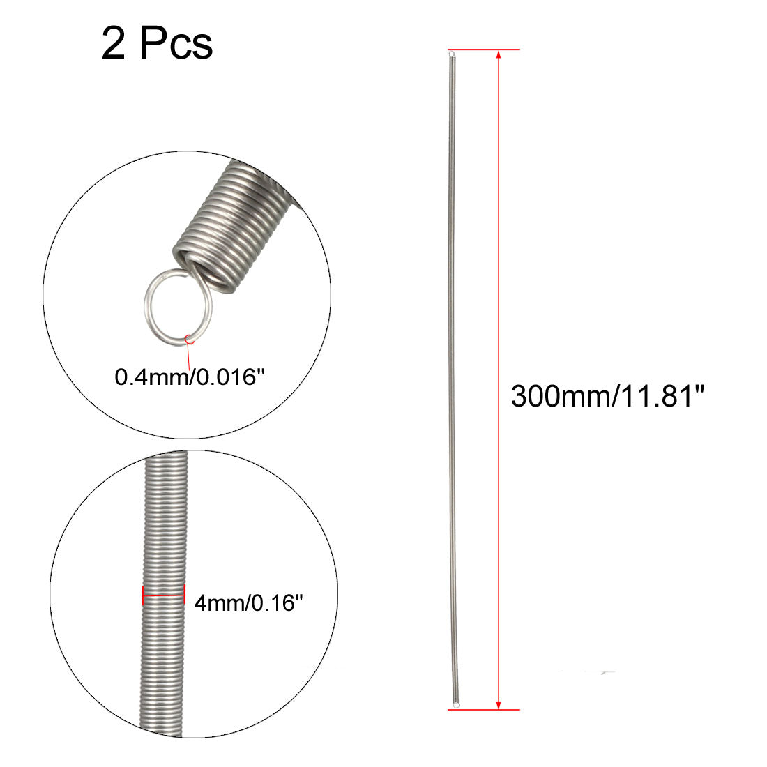 uxcell Uxcell Extended Tension Spring Wire Diameter 0.016", OD 0.16", Free Length 11.81" 2pcs