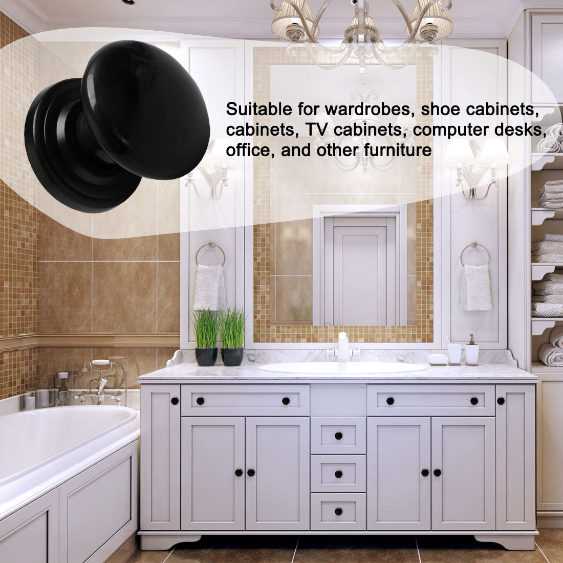 uxcell Uxcell Ceramic Vintage Knobs Drawer Round Pull Cabinet Wardrobe Dresser Door 6pcs Black