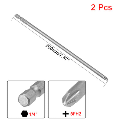 Harfington Uxcell 2Pcs 1/4-Inch Hex Shank 200mm Length Phillips 6PH2 Magnetic Screw Driver S2 Screwdriver Bits