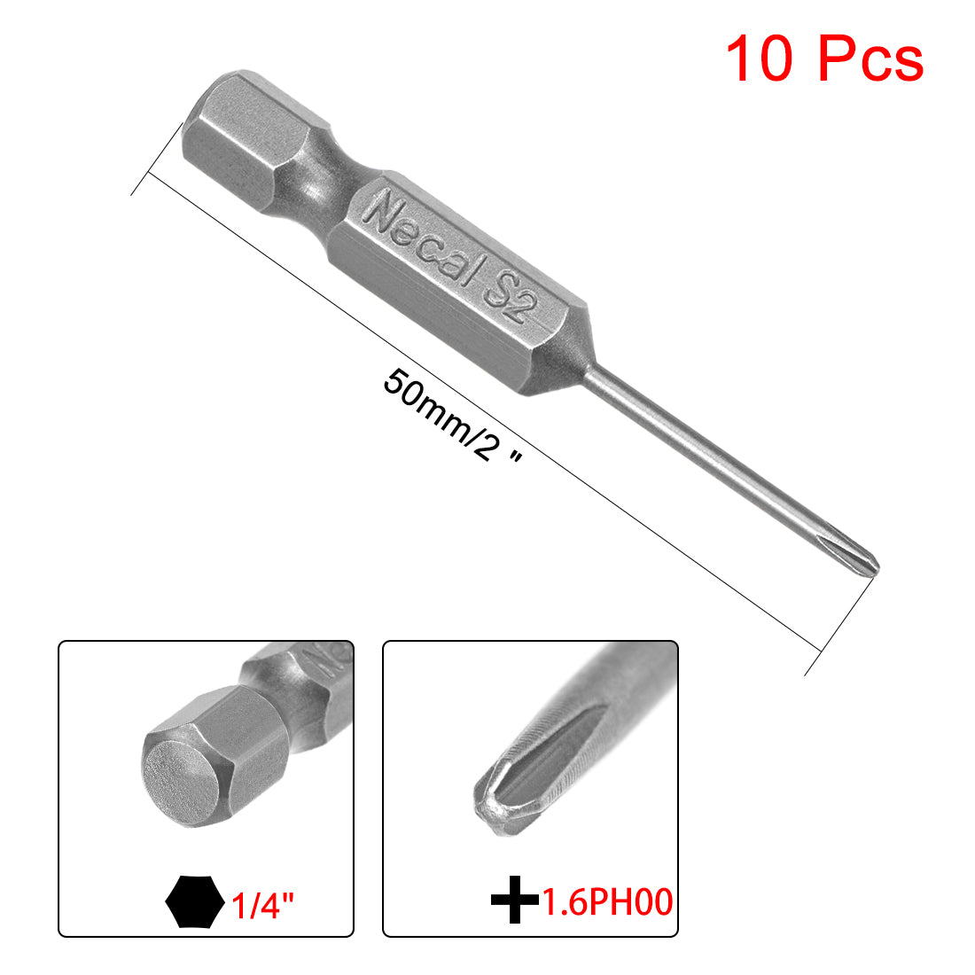 uxcell Uxcell 10Pcs 1/4-Inch Hex Shank 50mm Length Phillips 1.6PH00 Magnetic Screw Driver S2 Screwdriver Bits