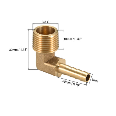 Harfington Uxcell Brass Barb Hose Fitting 90 Degree Elbow 6mm Barbed x 3/8 PT Male Pipe 3pcs