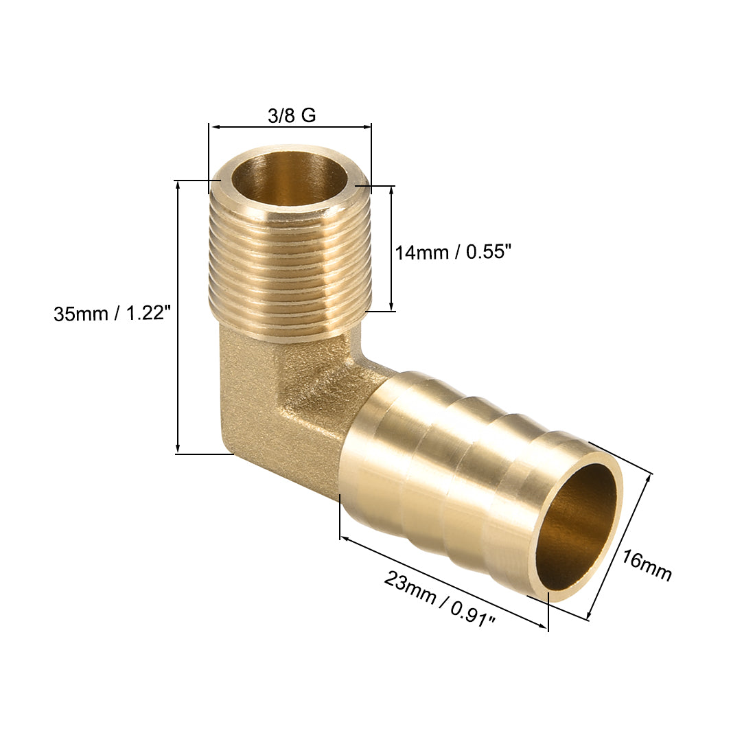 uxcell Uxcell Brass Barb Hose Fitting 90 Degree Elbow 16mm Barbed x 3/8PT Male Pipe