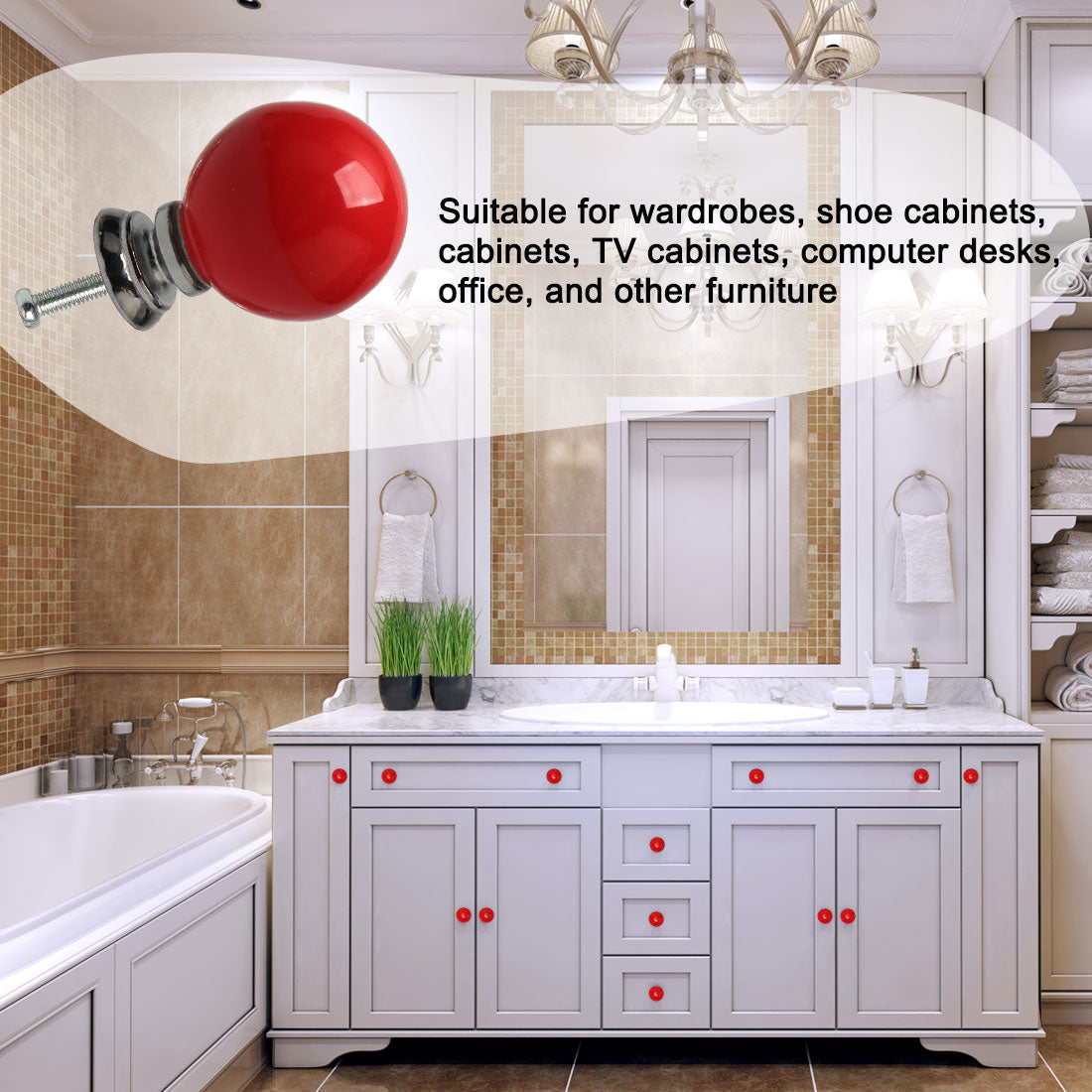 uxcell Uxcell Ceramic Vintage Knobs Dresser Pull Handle Cupboard Wardrobe Cabinet 8pcs Red